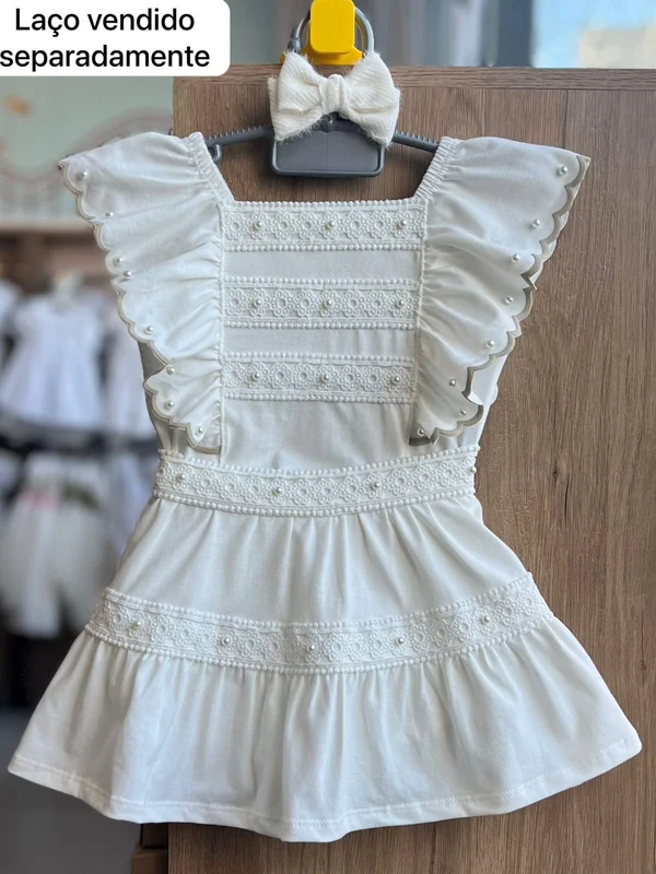 CONJUNTO BLUSA MANGA CURTA PÉROLAS BABADO BORDADO RENDA E SAIA MENINA MILON OFF / 4