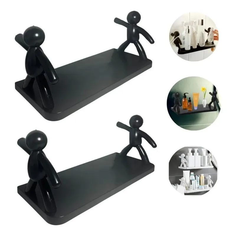 10x Kit 2 Prateleira De Plástico Preto Para Banheiro Bonequ