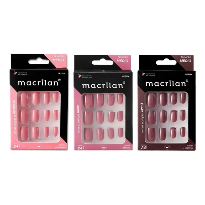 5x Unhas Postiças Macrilan Média C/24 - 1 Cx De Cada Wxz