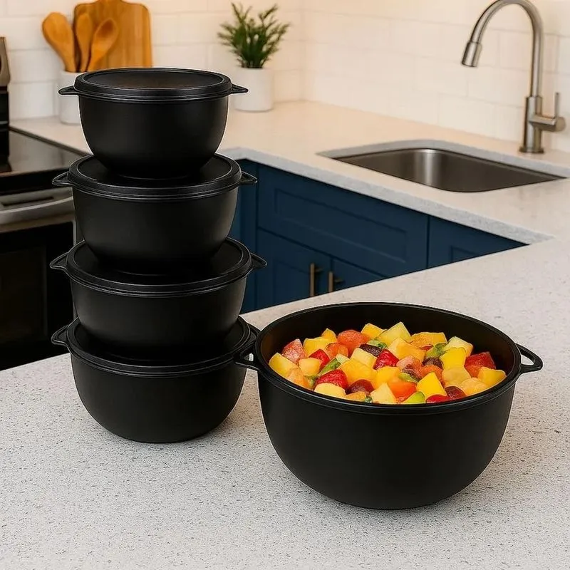 Kit 5 Potes Plástico Redondo Bpa Free - Armazene E O - Preto