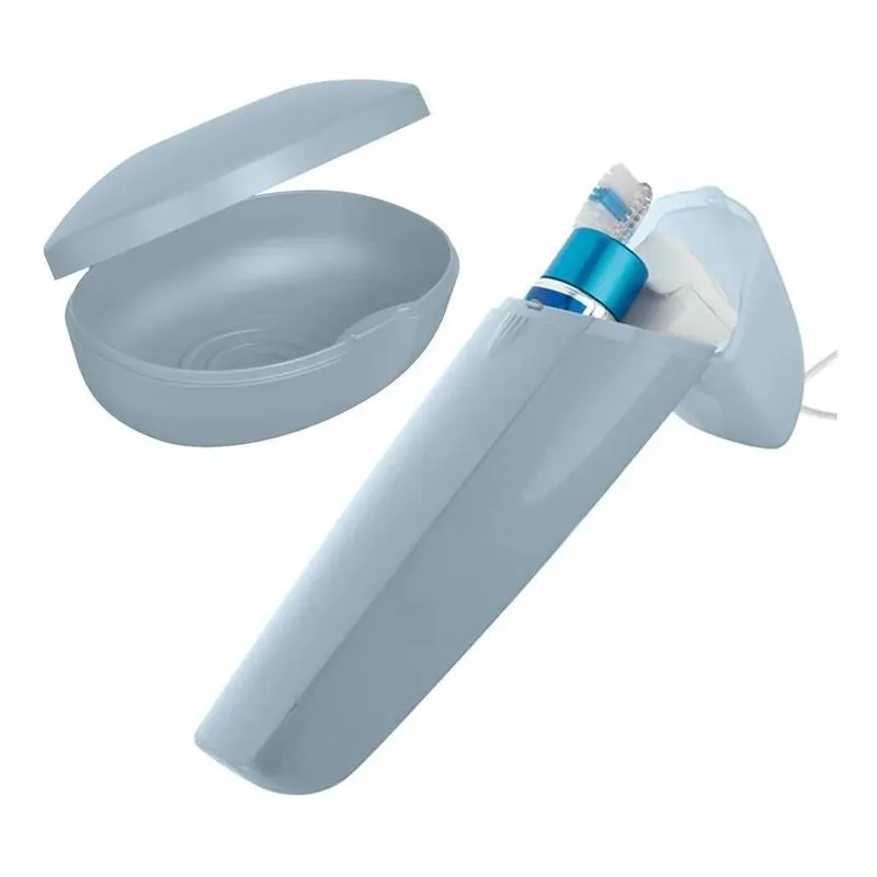 Kit Higiene Viagem: Porta Sabonete + Esc - Azul Mediterrâneo