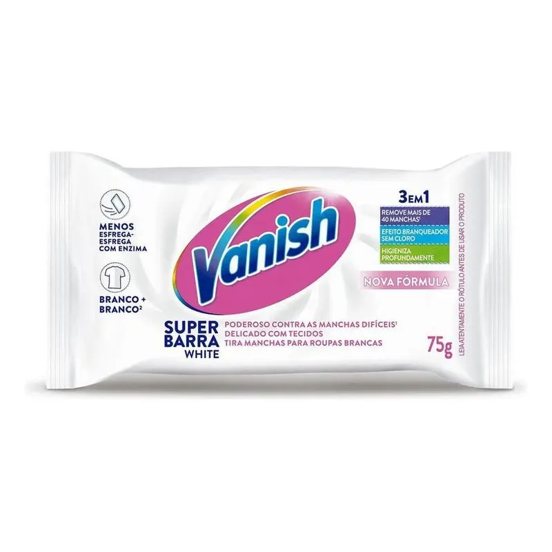 Tira Manchas Em Barra Vanish White 75g Para Roupas Brancas