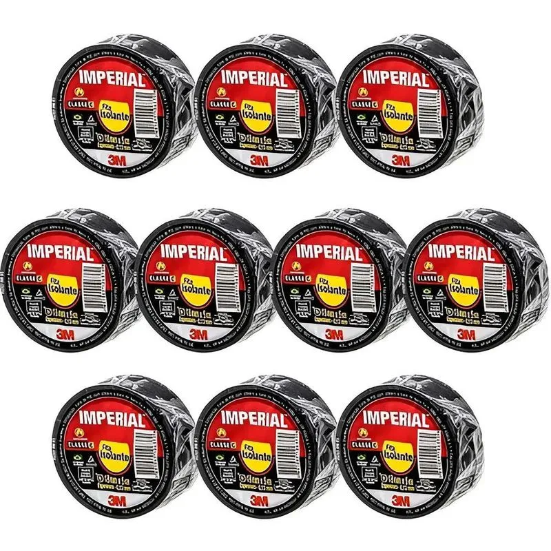 Kit 10 Fitas Isolante Imperial 3m 18mm X 5 Metros Preta Slim