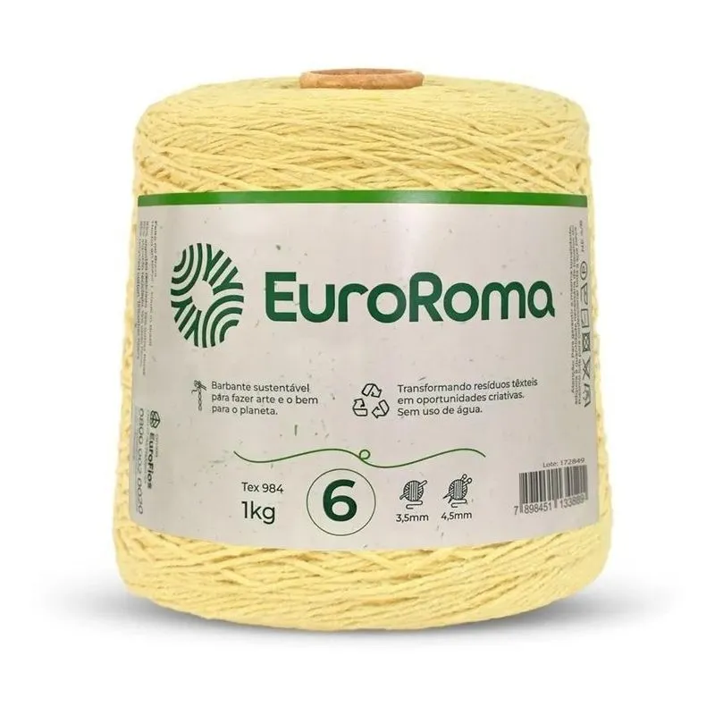 Barbante Euroroma 1kg Fio 6: Maciez, Durabili - Amarelo Bebê