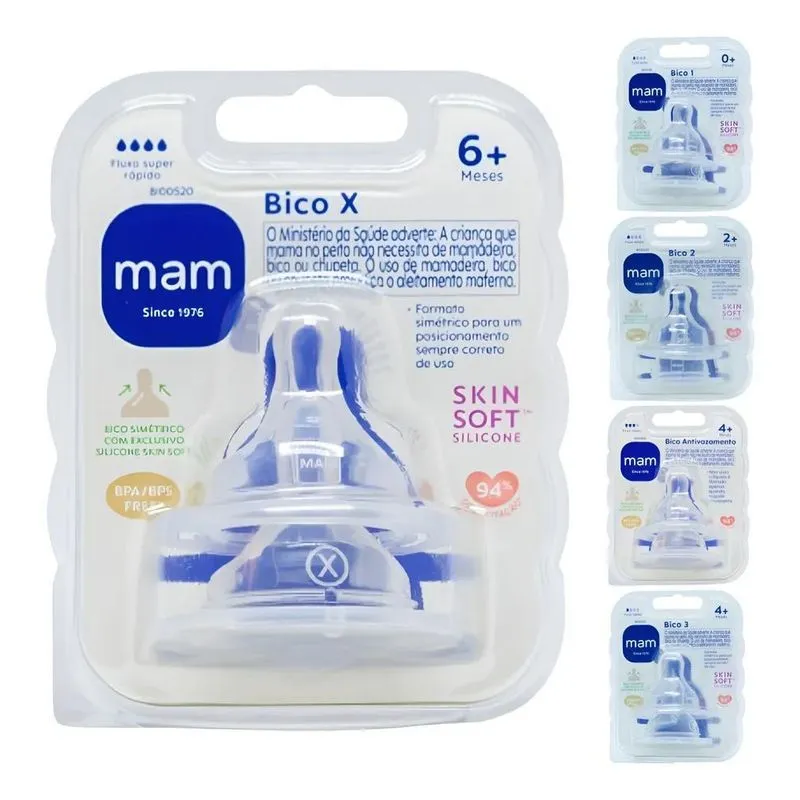 Bico Mamadeira Mam 2un: Silicone Skinsoft, An - Bico X (6m+)
