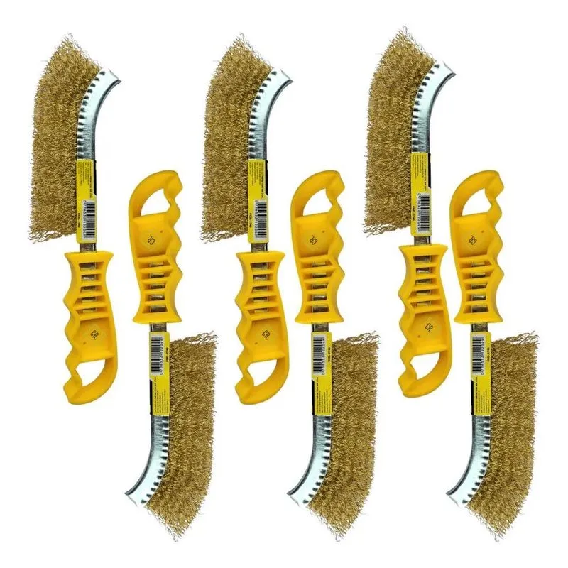 3x Kit 6 Escovas De Aço Com Cabo Para Limpeza De Churrasquei