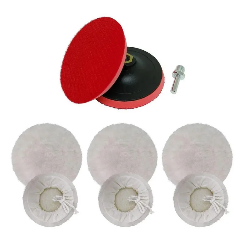 2x Kit Polimento 3 Boina Lã + Disco 125mm + Adaptador Furade