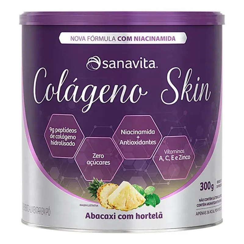 10x Colágeno Skin - 300g Abacaxi Com Hortelã - Sanavita Sab