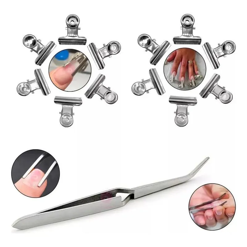 10x Kit Pinça Curvatura C + 10 Presilhas Unhas Kit Gel Fibr
