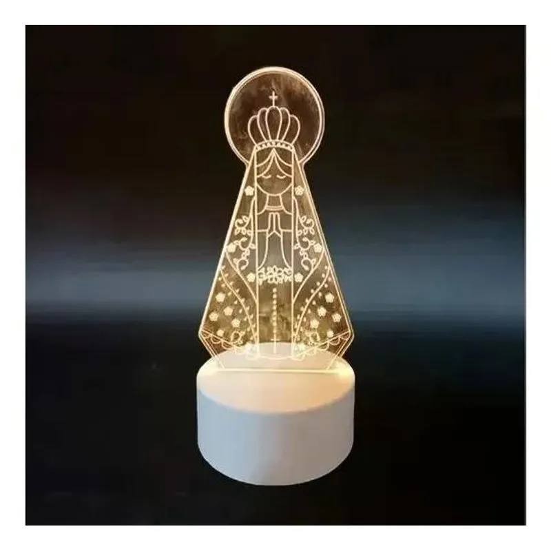 3x Luminária Acrílico E Led Nossa Senhora Aparecida Abajur C