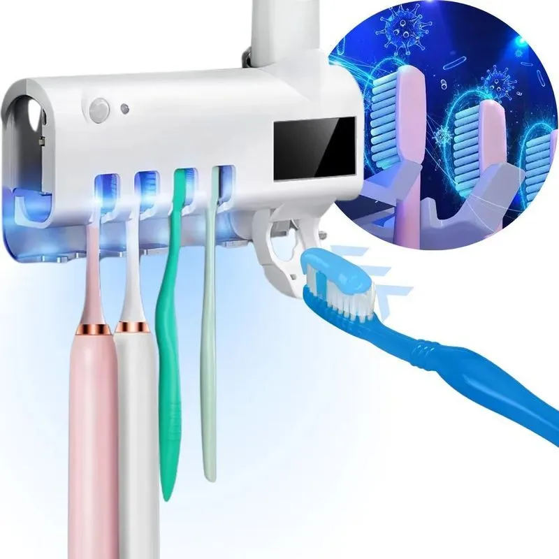 2x Suporte E Higienizador Escova De Dentes Organizador Banhe