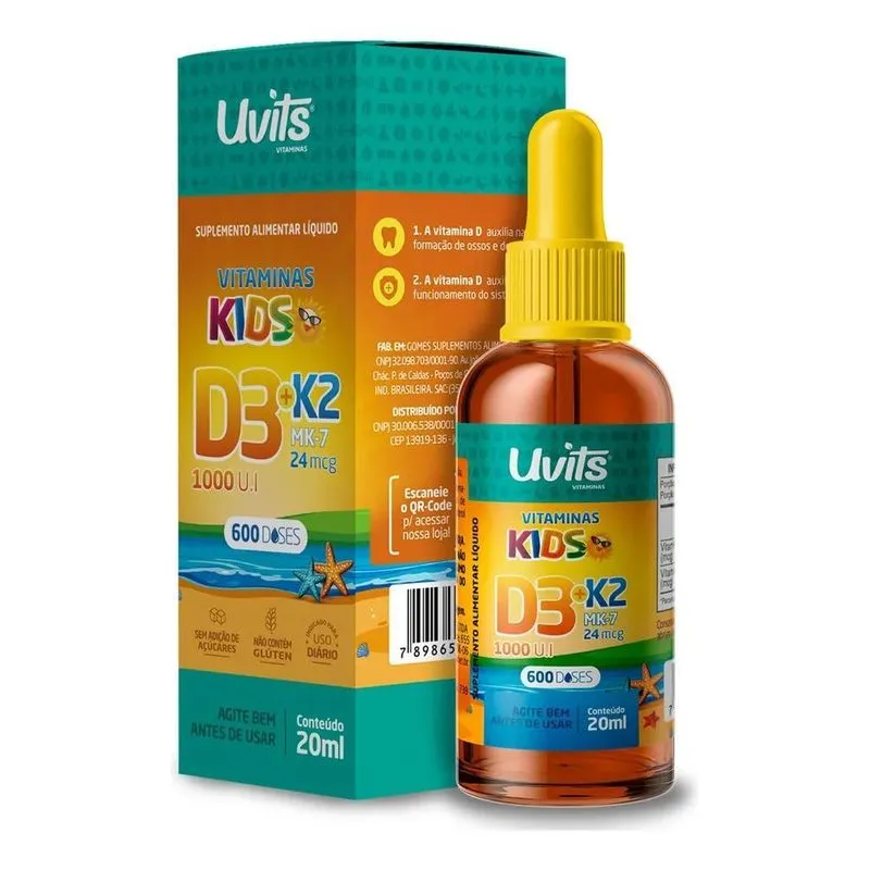 5x Vitamina Kids D3 E K2 Em Gotas 600 Doses 20ml - Uvits Sab