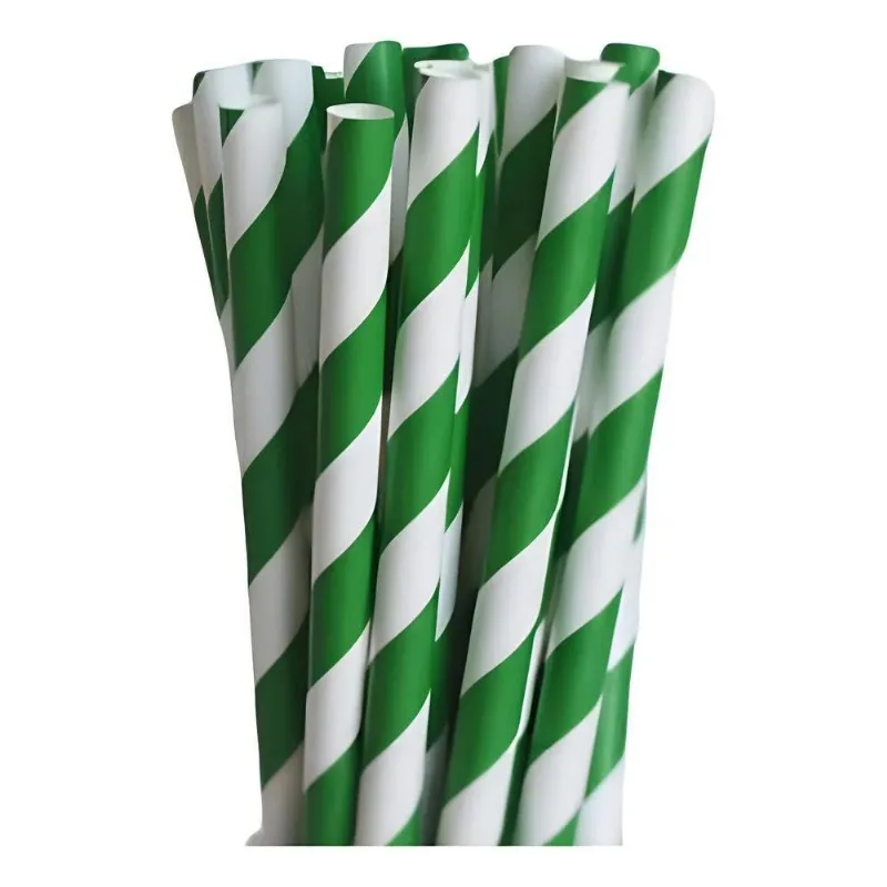 100 Canudos Biodegradáveis Coloridos - Branco E Verde-escuro