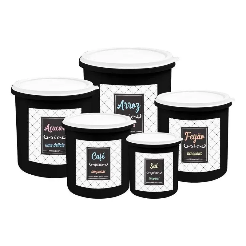 10x Kit 5 Potes De Mantimentos Plástico Decorado Cor Conjun