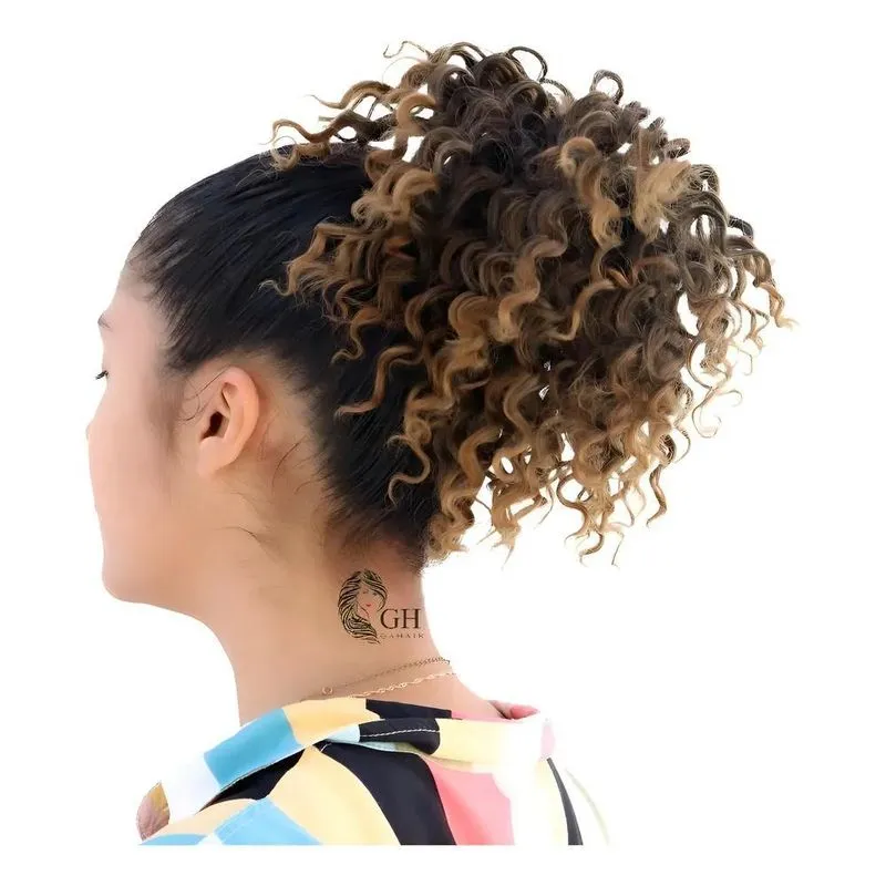 Cabelo Organico Coque Cacheado Curto Afro Puff Com Regulador