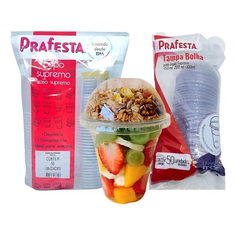 100un Kit Copo Com Tampa Bolha Sem Furo 150ml Resistente