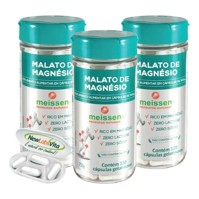 5x Kit 3 Malato De Magnésio 120 Cáps ( Dimalato ) - Meissen