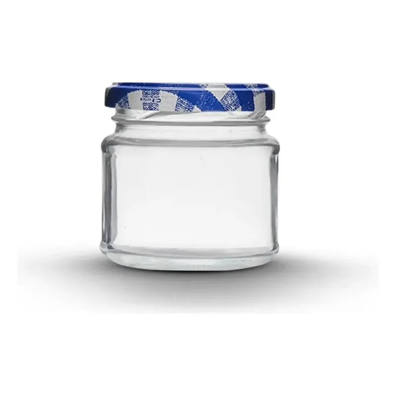 24 Potes Mini Belém 150ml Com Tampa Metálica O Azul Xadrez