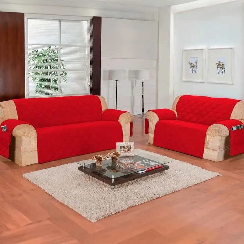 Kit 2/3 Lugares Sofá Matelado Porta Objetos Imper - Vermelho