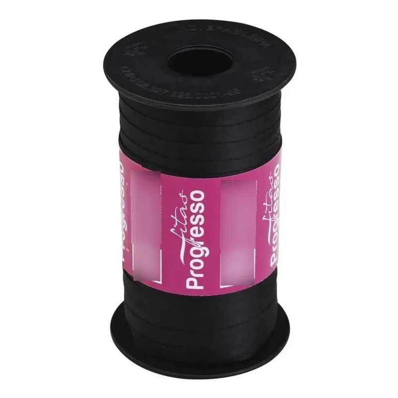 Fita Cetim Progresso 7mm 100m - Brilho E Qualida - 219 Preto
