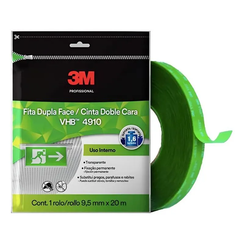 Fita Dupla Face Vhb Transparente 4910 9,5mm X 20m 3m