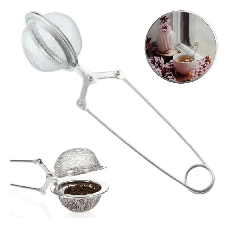 Infusor Em Inox Para Chá Mini Peneira Coador Pinça
