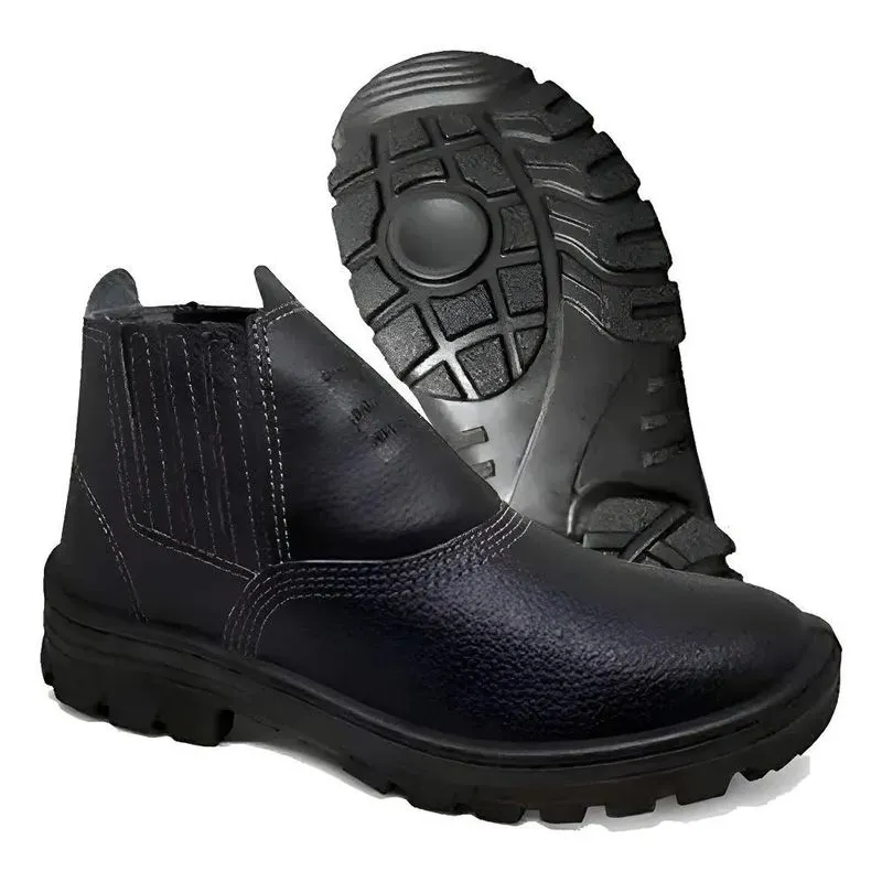Bota Botina De Segurança Com Elástico Couro Pedreir Preto 43