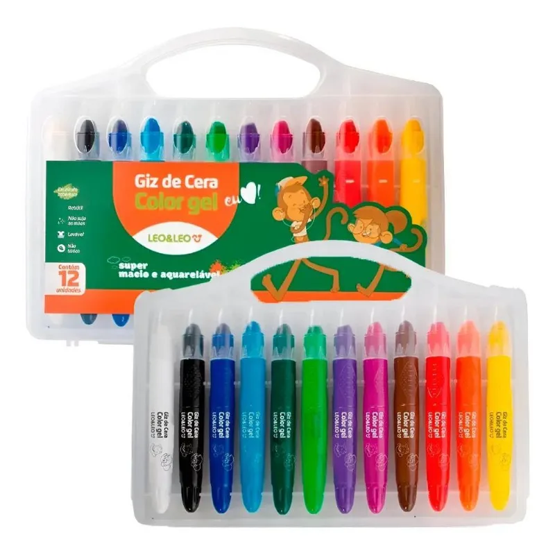 Giz De Cera Color Gel 12 Cores Aquarelável Leoleo