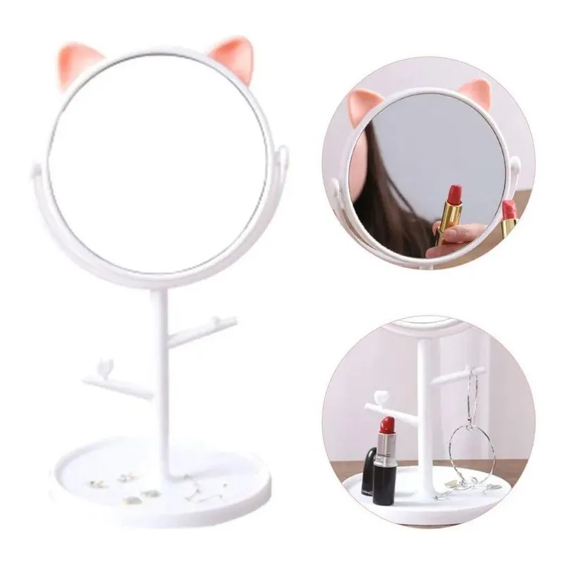 10x Espelho Mesa Gatinho Com Porta Maquiagem Bijuteria Cosm
