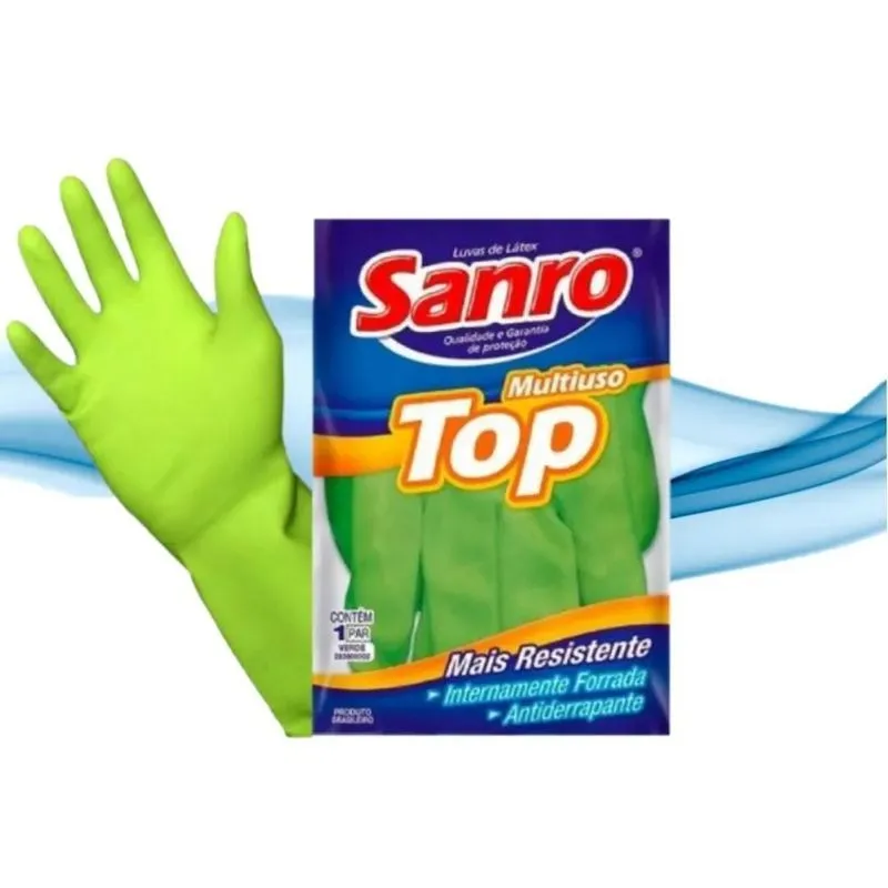 3x Luva Latex Limpeza Multiuso Sanro Top Verde