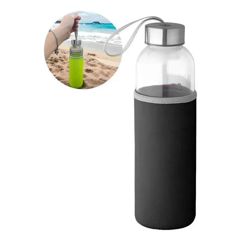 Garrafa Vidro 520ml Com Luva Neoprene Antichoque El - Preto