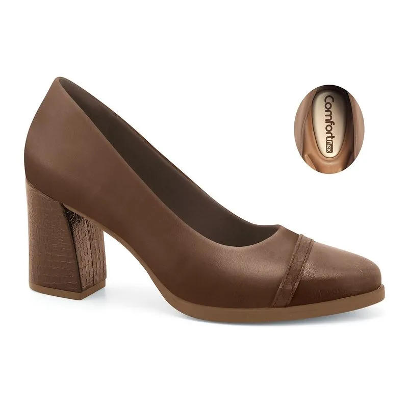 Scarpin Salto Bloco Capuccino Comfortflex 2678302-6 36