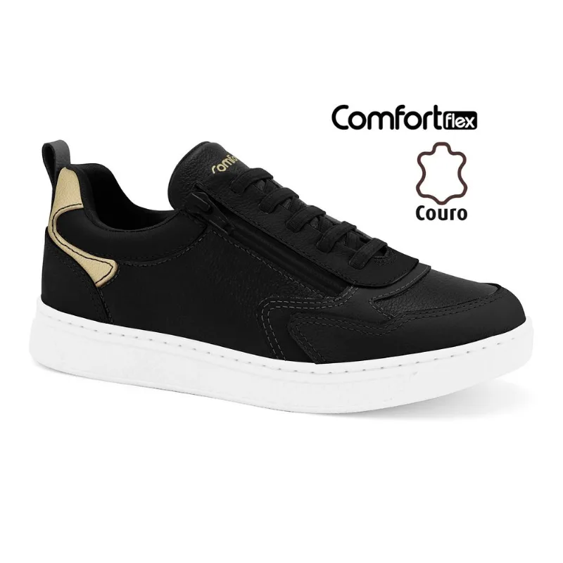 Tênis Couro Preto Comfortflex 2665304-5 33