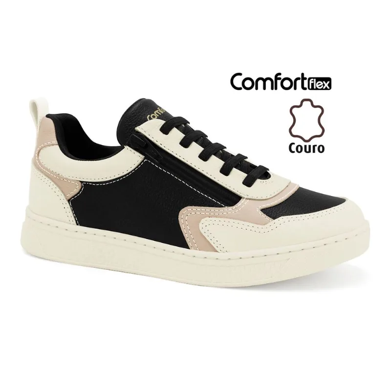 Tênis Couro Coconut/Preto Comfortflex 2665304-1 36