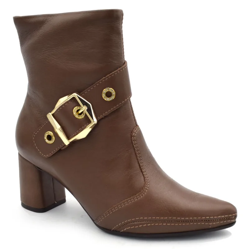 Bota de Couro e Cano Curto Feminina Ramarim Marrom 2659103 35