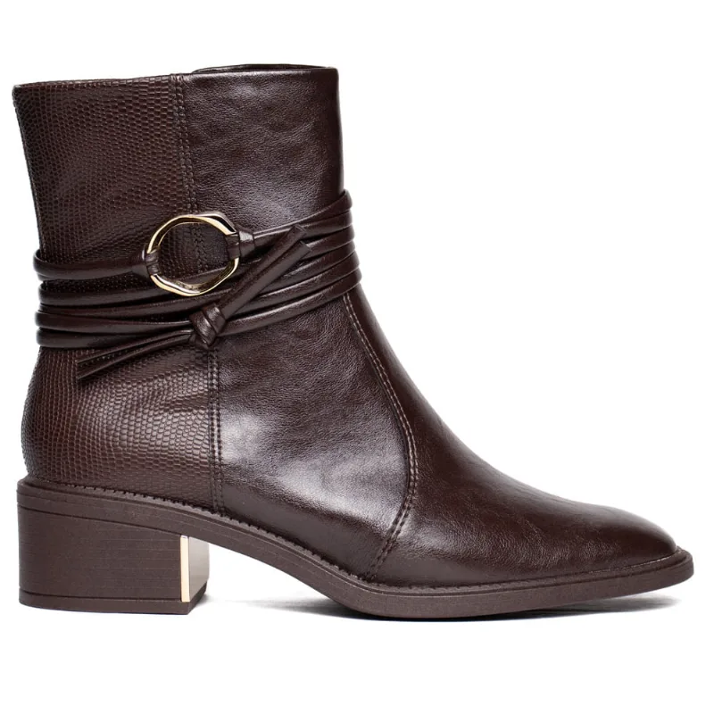 Bota Feminina Ramarim Cano Curto Com Tiras Marrom Escuro - 34