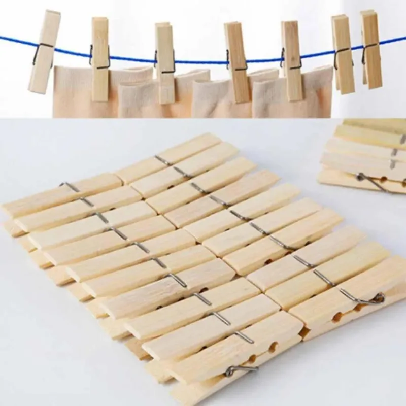3x Prendedor De Roupa De Bambu Com 40 Unidades