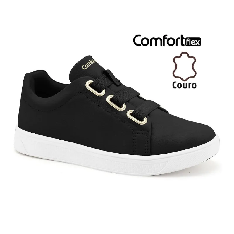 Tênis Couro Preto Comfortflex 2565308-7 33
