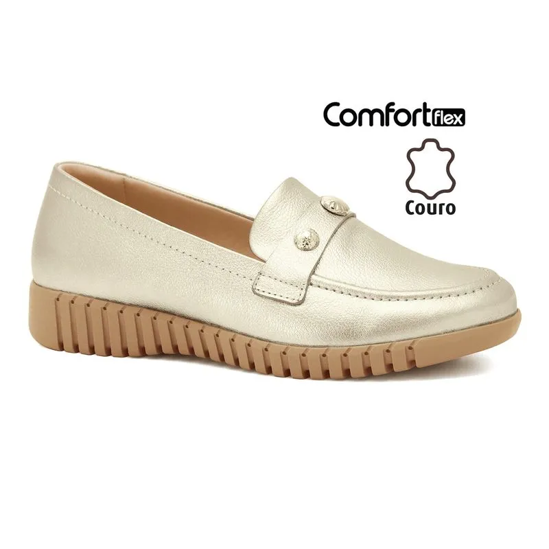 Mocassim Couro Dourado Comfortflex 2675301-1 34