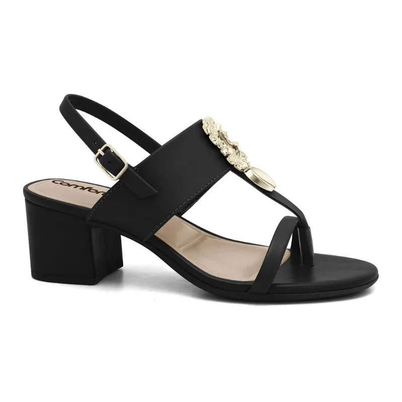 Sandália Salto Bloco Preta Comfortflex 2657402-4 35