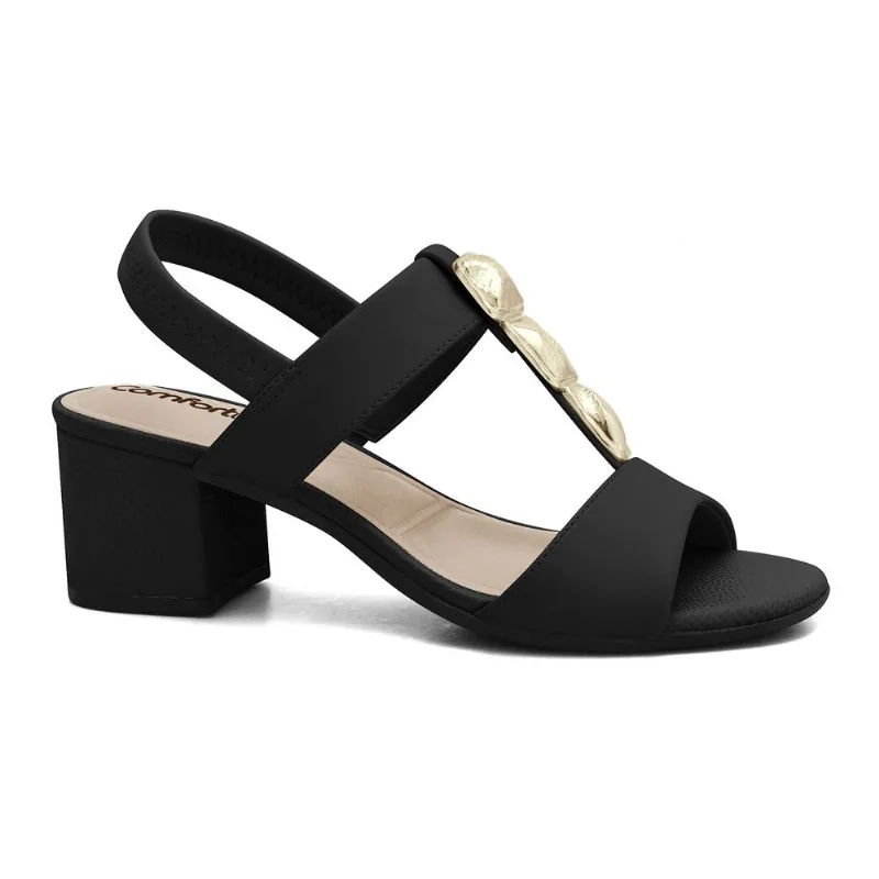 Sandália Salto Bloco Preta Comfortflex 2657403-3 41