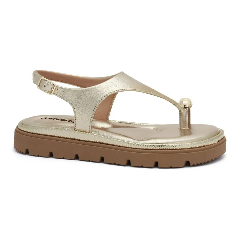 Sandália Papete Dourada Comfortflex 2646404-1 35