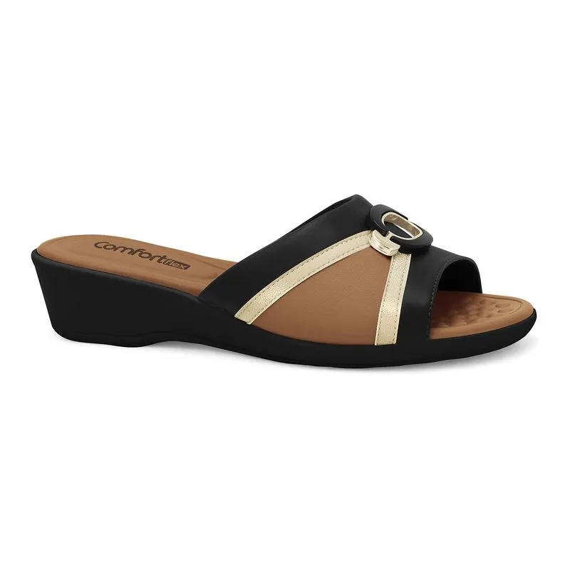 Tamanco Anabela Preto/Nozes Comfortflex 2672402-3 37