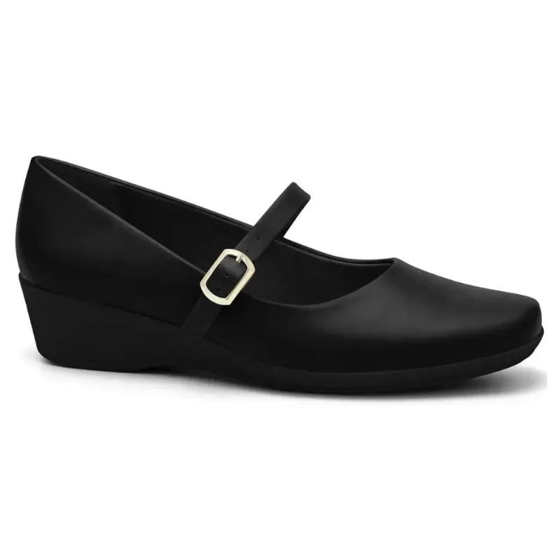Sapatilha Comfortflex Mary Jane Boneca Anabela Feminina Preta 38