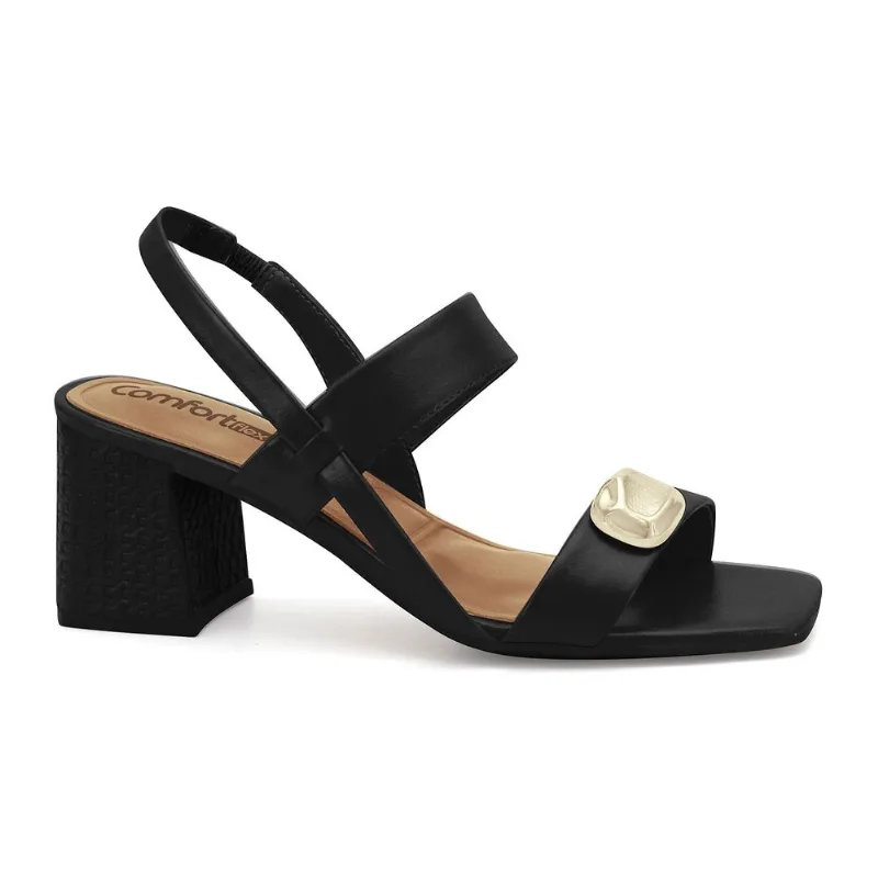 Sandália Salto Bloco Preta Comfortflex 2638405-2 40