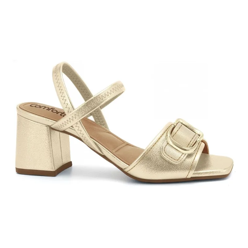 Sandália Salto Bloco Dourada Comfortflex 2638404-6 36