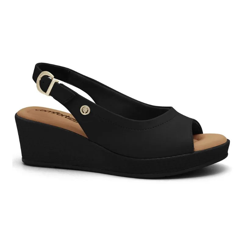 Sandália Anabela Preta Comfortflex 2653405-2 38