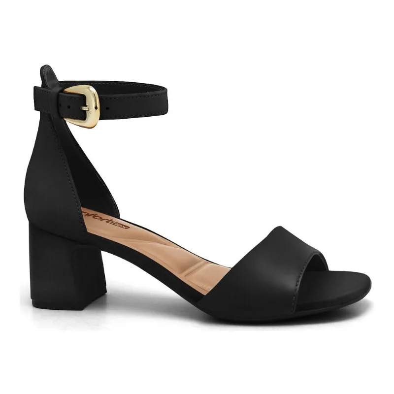 Sandália Salto Bloco Preto Comfortflex 2639404-5 35