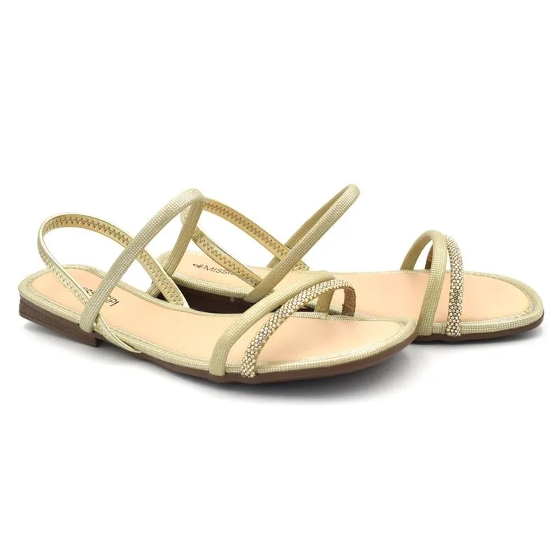 Sandália Rasteira Feminina Mississipi Dourado J2781 35