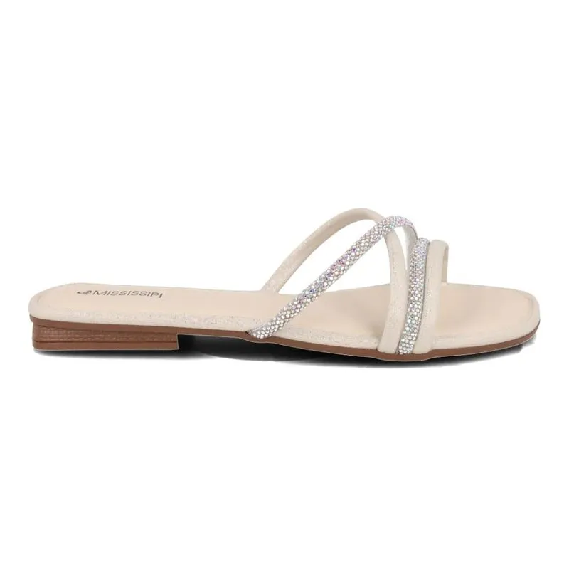 Rasteira Mississipi Tira Fina Brilho Feminina Off White 40
